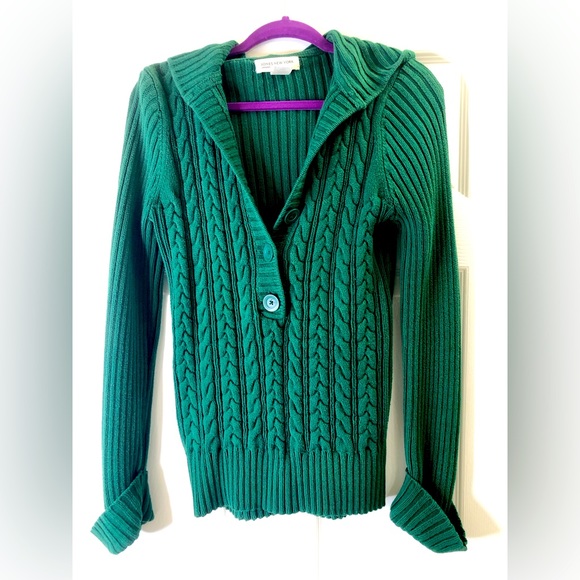 Jones New York Sport Green Knit Three-Button Pullover Sweater w/ Hood - Picture 4 of 9
